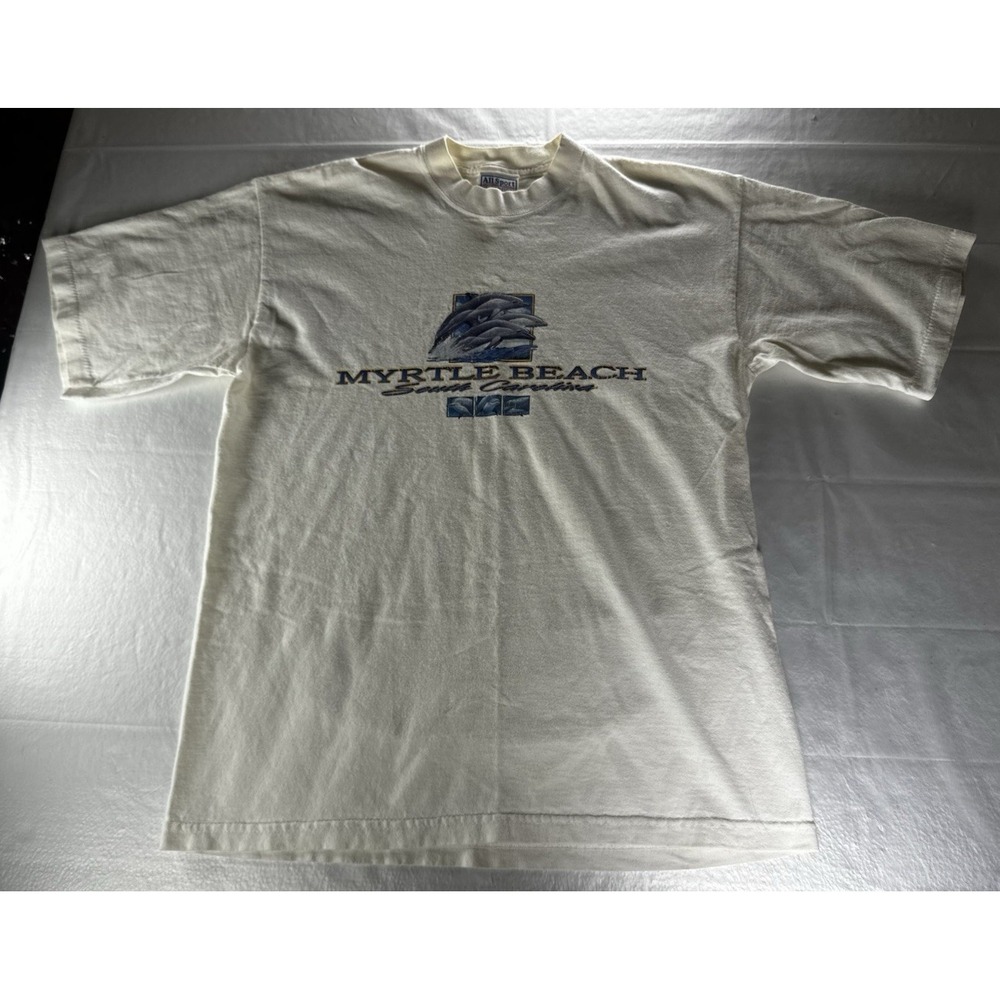 90s VTG Myrtle Beach Shirt Mens Medium White Dolphin Graphic Sailboats USA Made